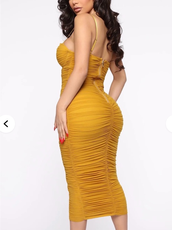 Need You In My Life Ruched Midi Dress - Mustard Need You In My Life Ruched Midi Dress - Mustard
